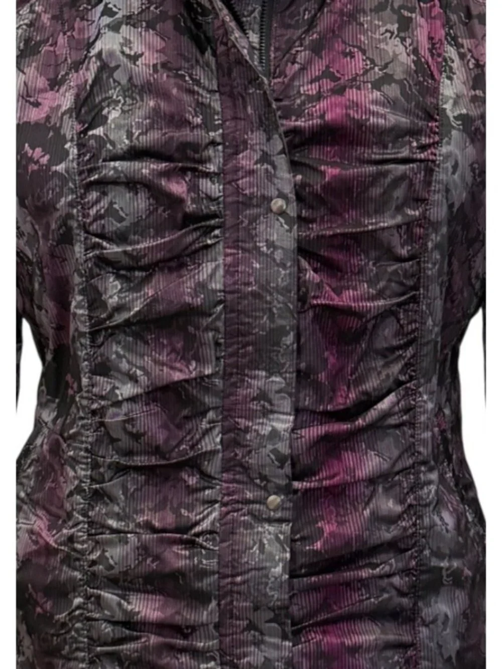 Womens Ruched Jacket Size Large Metallic Purple & Black Picadilly Fashions - Picture 12 of 16